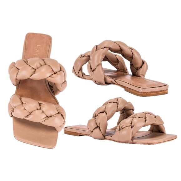 RAYE Braid Leather Strap & Sole Square-Toe Flat Slide Sandals (Nude) - Picture 2 of 16